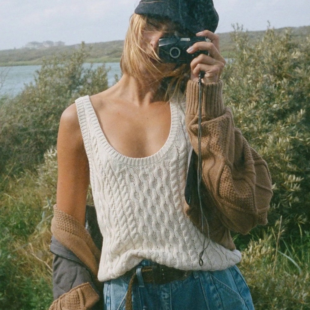 Free People Cream Cable Knit Muscle Tee - Picture 8 of 12
